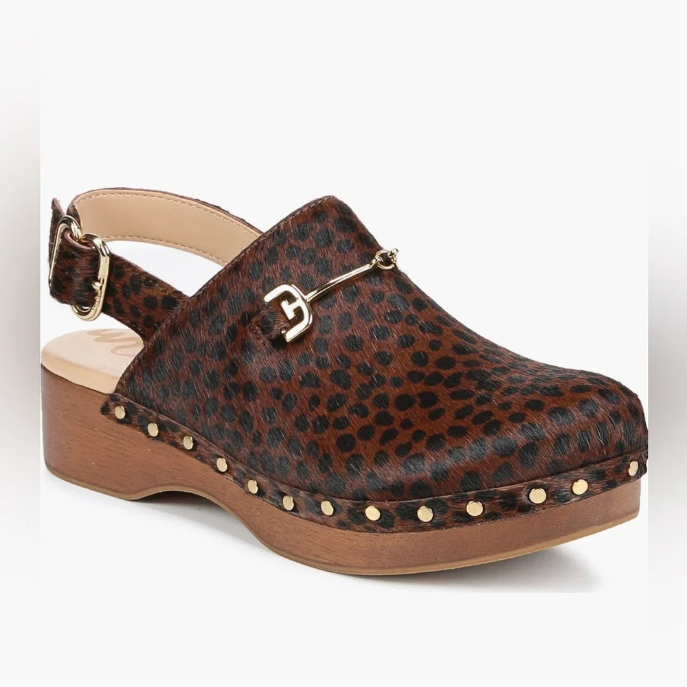New! Sam Edelman Calf-hair/Leather Studded Wooden Clog Women’s Size 6 - Picture 1 of 16